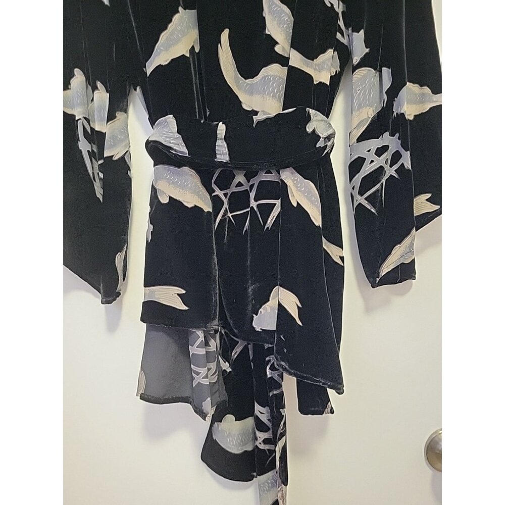 Citron Santa Monica Kimono Jacket Burnout Velvet Koi Fish Black Silk Blend 2X - Picture 10 of 13